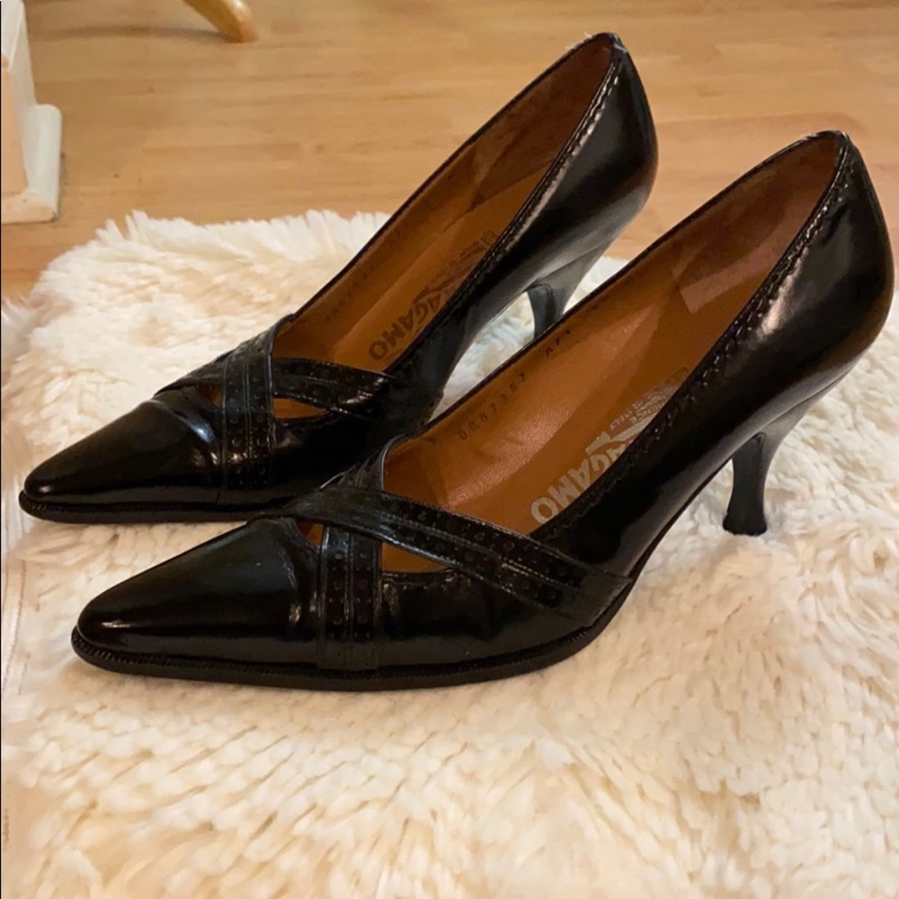 Salvatore Ferragamo Black Leather Pumps